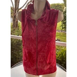 French Kyss Pink Tie Dye Velour Sleeveless Hooded Zip Vest Hoodie Size S